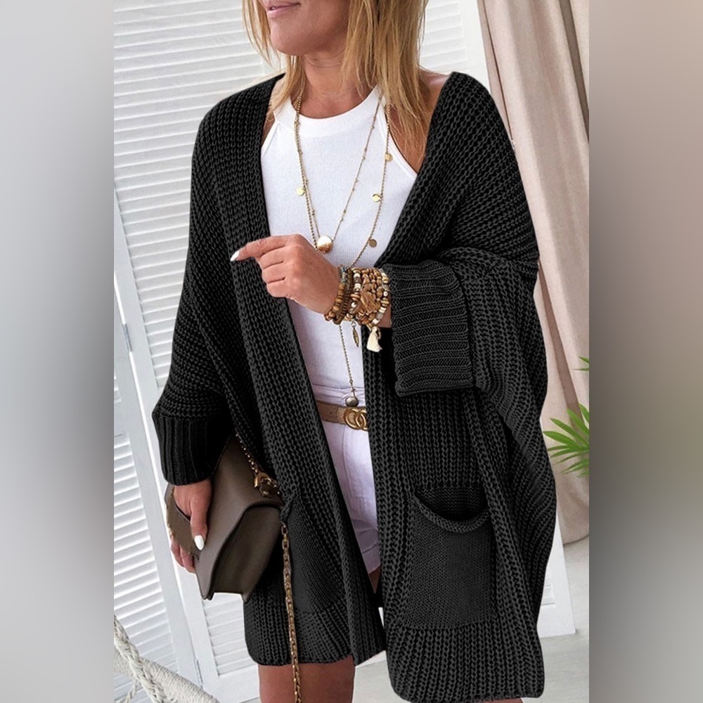 Black Oversized Open Cardi